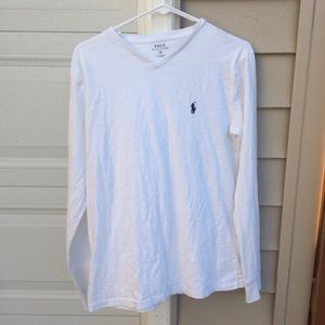 White Ralph Lauren polo v neck long sleeved shirt